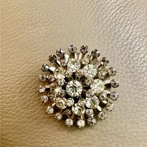 Elegant Round Silver Rhinestone Brooch